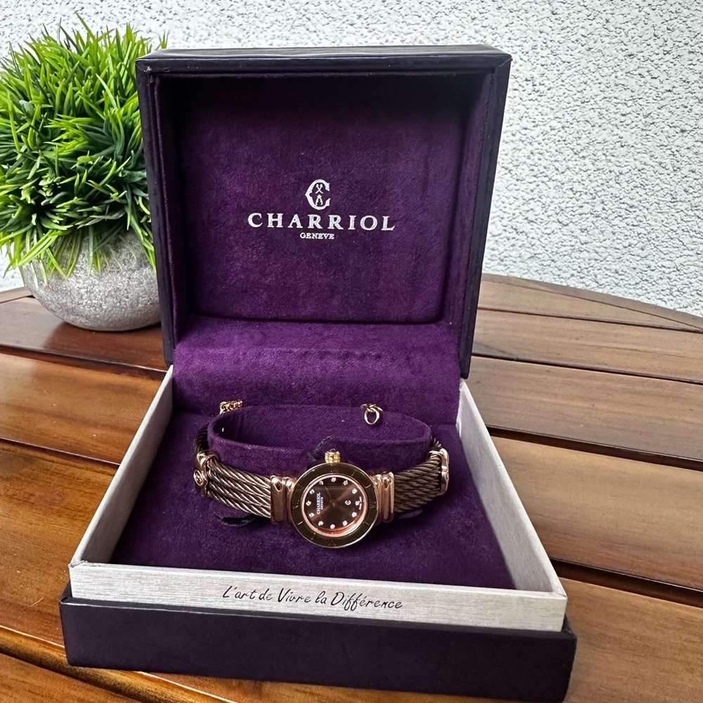 Charriol Women’s Rose Gold Watch with Brown Cable Bracelet